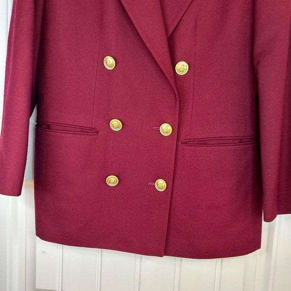 Talbots Burgundy Long Sleeve Wool Double Breasted Gold Button Blazer Women 6P - Picture 4 of 10